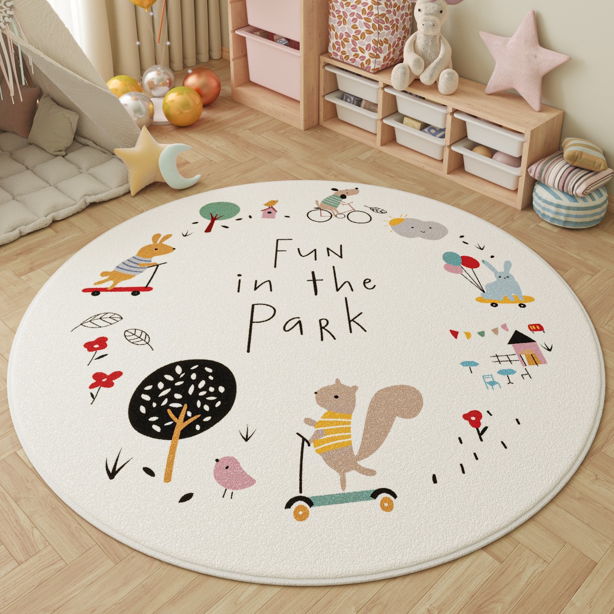 Fun in the Park Kids Round Rug - Outdoor Adventure With Kids ulasan dan harga