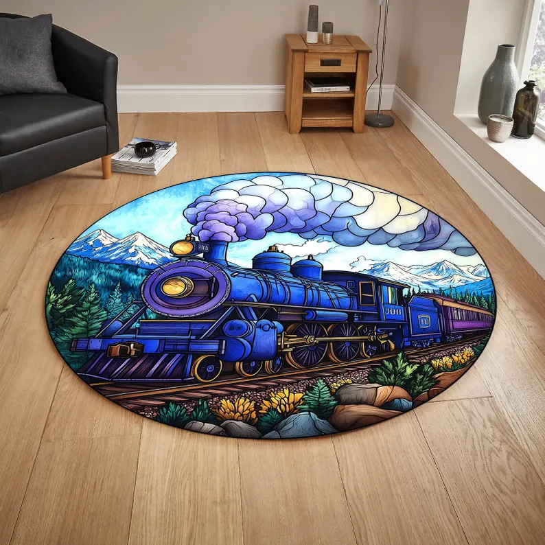 Round Kids Train Rug, Nursery  - Outdoor Adventure For Toddlers ulasan dan harga